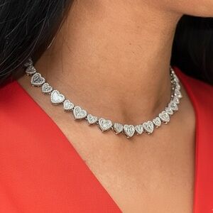 Silver baguette Heart Necklace 16inch